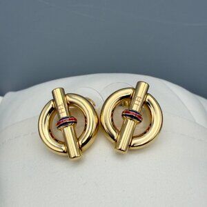 Tommy Hilfiger Gold-Tone Round Stud Earrings Red Blue Enamel Accent Modern